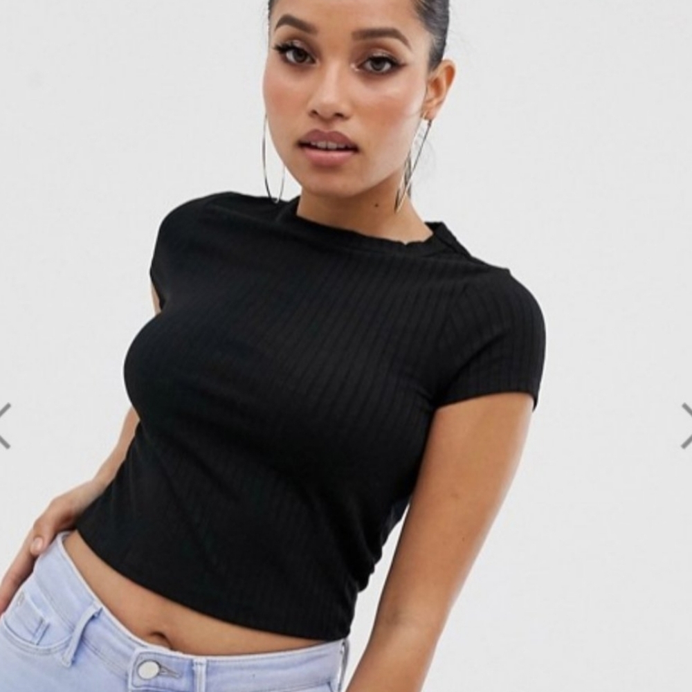 ASOS petite slim fit rib crop tee